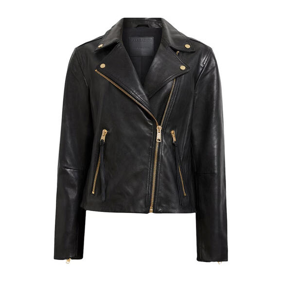 All Saints Jackets & Blazers - AllSaints Dalby Slim Fit Leather Biker Jacket Black/Gold
